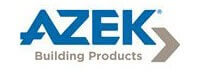 Logo of AZEK Building Products featuring the brand name in bold blue letters with a stylized arrow symbol pointing to the right underneath, embodying its partnership with top roofer services in Riverdale NJ.