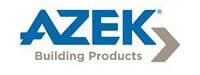 Azek Building Products logo with "AZEK" in bold blue letters and a gray arrow pointing right, with "Building Products" written below in gray text.